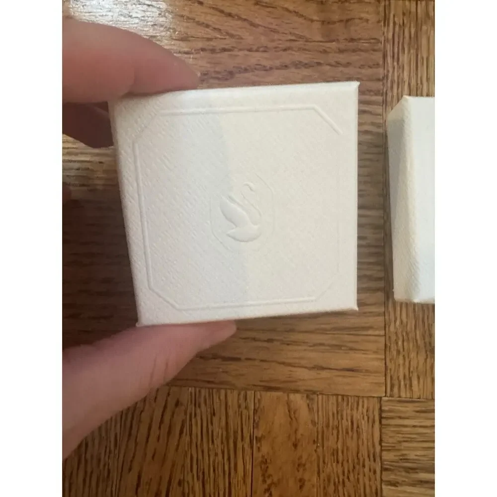 Lot of 2 Swarovski Jewelry Boxes White Square Swan Logo Embossed Gift